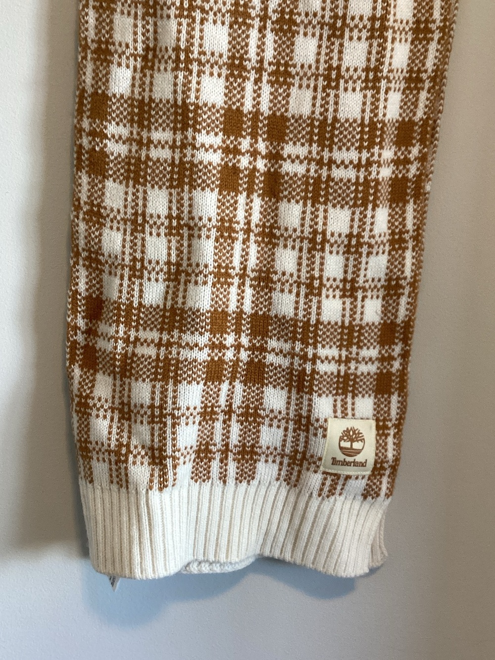 Timberland Menβs Cream and Brown Plaid Crewneck Sweater